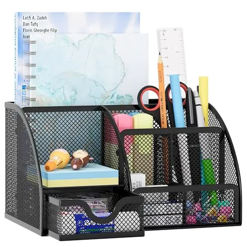 EasyPAG 7 Fächer Metall Schreibtisch Organizer Stiftehalter Stiftköcher Vielseitig Utensilienschalen Büro Organisation Zubehör Ablage mit Schublade