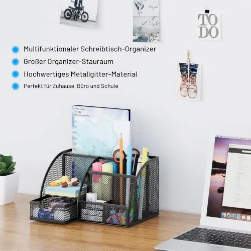 EasyPAG 7 Fächer Metall Schreibtisch Organizer Stiftehalter Stiftköcher Vielseitig Utensilienschalen Büro Organisation Zubehör Ablage mit Schublade
