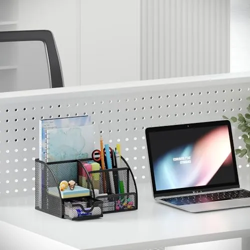 EasyPAG 7 Fächer Metall Schreibtisch Organizer Stiftehalter Stiftköcher Vielseitig Utensilienschalen Büro Organisation Zubehör Ablage mit Schublade