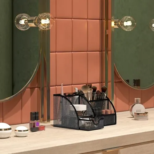 EasyPAG 7 Fächer Metall Schreibtisch Organizer Stiftehalter Stiftköcher Vielseitig Utensilienschalen Büro Organisation Zubehör Ablage mit Schublade