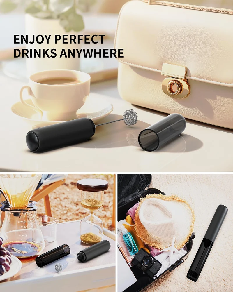 CIRCLE JOY Wiederaufladbarer Milchaufschäumer Handheld, Elektrischer Kaffee-Aufschäumer, Tragbarer Handaufschäumer, Zauberstab, Getränkemixer für Matcha Lattes Cappuccino, Küchengeschenke, Schwarz