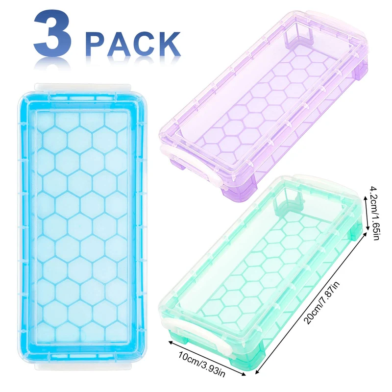 Tikplus 3 Stück Stapelbare Stiftebox，Durchsichtige Bleistiftboxen Stifte Aufbewahrung, Stiftebox Kinder für Kleinteile, Aquarellstifte, Pinselmalstifte, Zeichnungs Werkzeuge, Bürobedarf Organizer