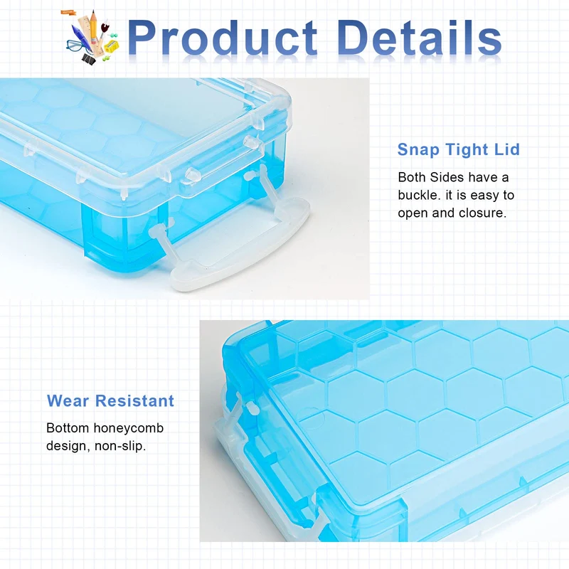 Tikplus 3 Stück Stapelbare Stiftebox，Durchsichtige Bleistiftboxen Stifte Aufbewahrung, Stiftebox Kinder für Kleinteile, Aquarellstifte, Pinselmalstifte, Zeichnungs Werkzeuge, Bürobedarf Organizer