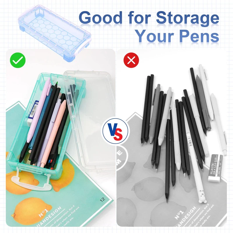 Tikplus 3 Stück Stapelbare Stiftebox，Durchsichtige Bleistiftboxen Stifte Aufbewahrung, Stiftebox Kinder für Kleinteile, Aquarellstifte, Pinselmalstifte, Zeichnungs Werkzeuge, Bürobedarf Organizer