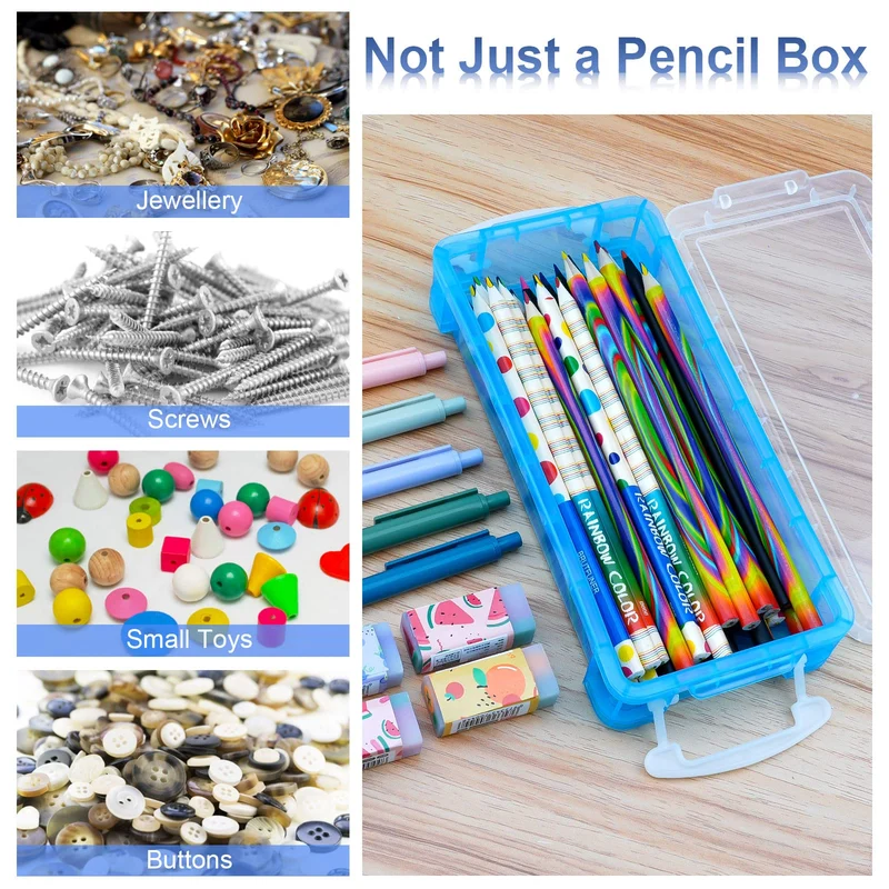 Tikplus 3 Stück Stapelbare Stiftebox，Durchsichtige Bleistiftboxen Stifte Aufbewahrung, Stiftebox Kinder für Kleinteile, Aquarellstifte, Pinselmalstifte, Zeichnungs Werkzeuge, Bürobedarf Organizer