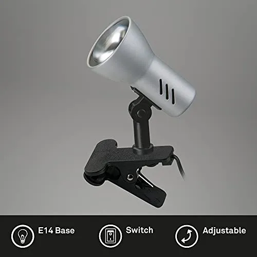 BRILONER - Schreibtischlampe mit Kabelschalter, schwenkbar, E14 Fassung, max. 40 Watt, Klemmlampe, Klemmleuchte, Nachttischlampe, Leselicht Kinder, Leselampe Bett, 6,5x11,5x10,8 cm, Titanfarbig