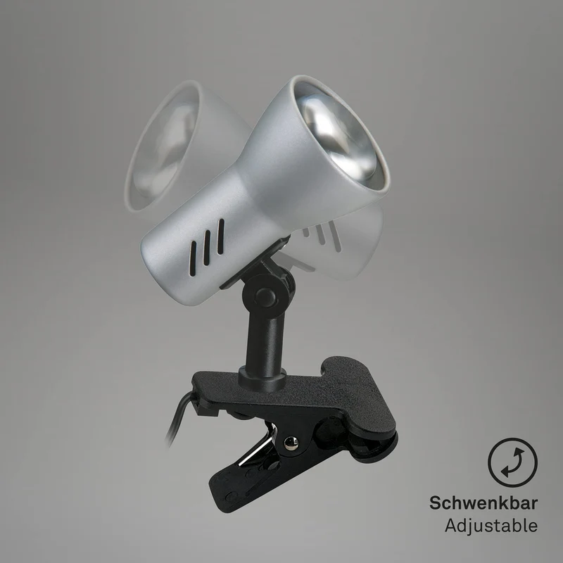 BRILONER - Schreibtischlampe mit Kabelschalter, schwenkbar, E14 Fassung, max. 40 Watt, Klemmlampe, Klemmleuchte, Nachttischlampe, Leselicht Kinder, Leselampe Bett, 6,5x11,5x10,8 cm, Titanfarbig