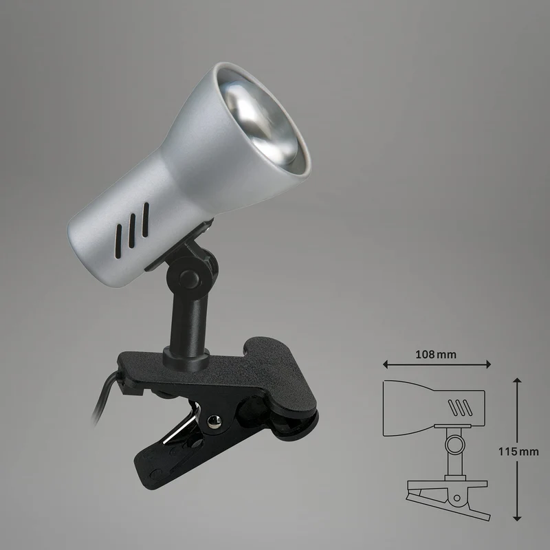 BRILONER - Schreibtischlampe mit Kabelschalter, schwenkbar, E14 Fassung, max. 40 Watt, Klemmlampe, Klemmleuchte, Nachttischlampe, Leselicht Kinder, Leselampe Bett, 6,5x11,5x10,8 cm, Titanfarbig