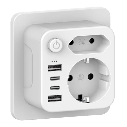 Doppelstecker für USB Steckdose, Mehrfachsteckdose mit 4 USB Netzstecker,USB CAdapter,Steckdosenadapter 2Fach Stecker mit USB, Mehrfachstecker für Steckdose,mehrfachstecker