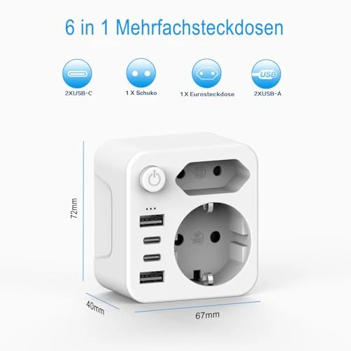 Doppelstecker für USB Steckdose, Mehrfachsteckdose mit 4 USB Netzstecker,USB CAdapter,Steckdosenadapter 2Fach Stecker mit USB, Mehrfachstecker für Steckdose,mehrfachstecker