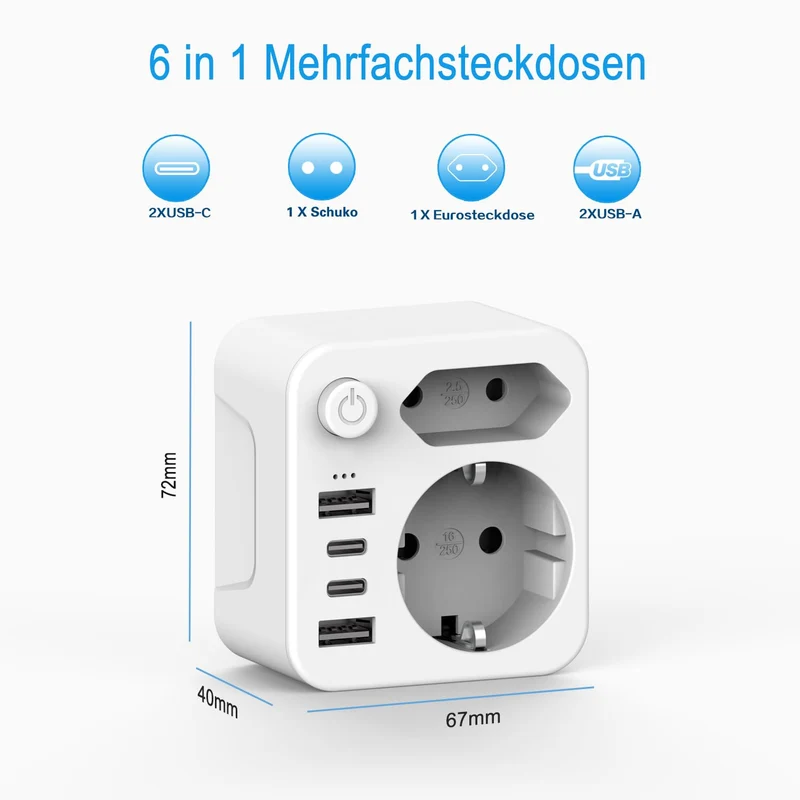 Doppelstecker für USB Steckdose, Mehrfachsteckdose mit 4 USB Netzstecker,USB CAdapter,Steckdosenadapter 2Fach Stecker mit USB, Mehrfachstecker für Steckdose,mehrfachstecker