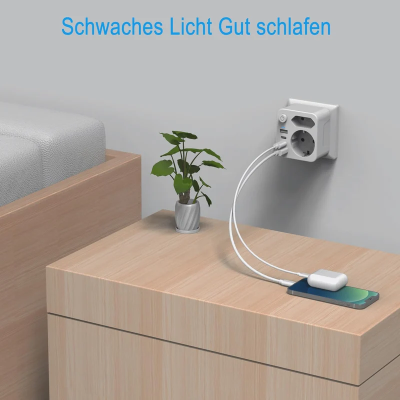 Doppelstecker für USB Steckdose, Mehrfachsteckdose mit 4 USB Netzstecker,USB CAdapter,Steckdosenadapter 2Fach Stecker mit USB, Mehrfachstecker für Steckdose,mehrfachstecker