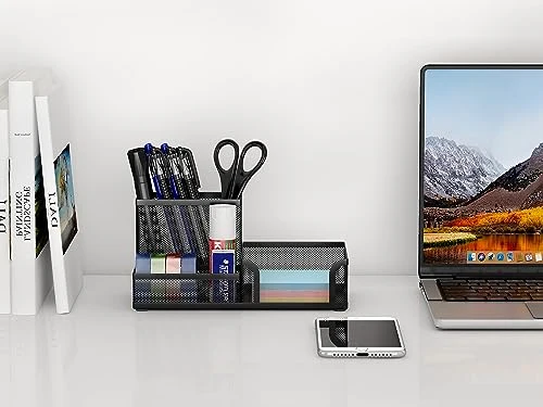 EasyPAG Metall Schreibtisch Organizer Stiftehalter Stiftköcher Utensilienschalen Büro Organisation Zubehör Ablage,Schwarz