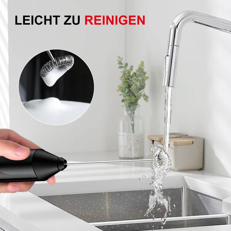 Bonsenkitchen Milchaufschäumer Elektrisch, Handheld Stab, Batteriebetrieben