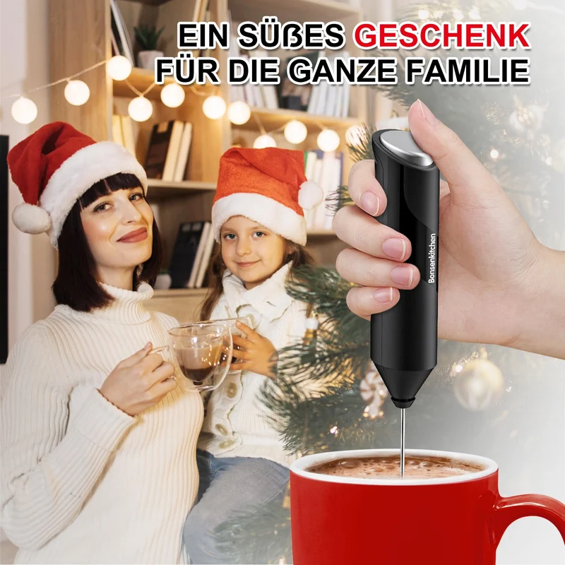 Bonsenkitchen Milchaufschäumer Elektrisch, Handheld Stab, Batteriebetrieben
