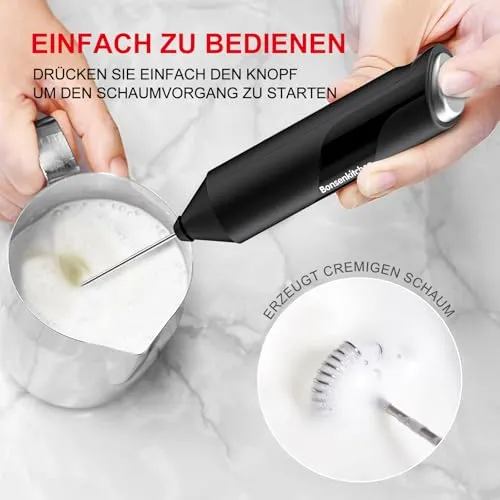 Bonsenkitchen Milchaufschäumer Elektrisch, Handheld Stab, Batteriebetrieben
