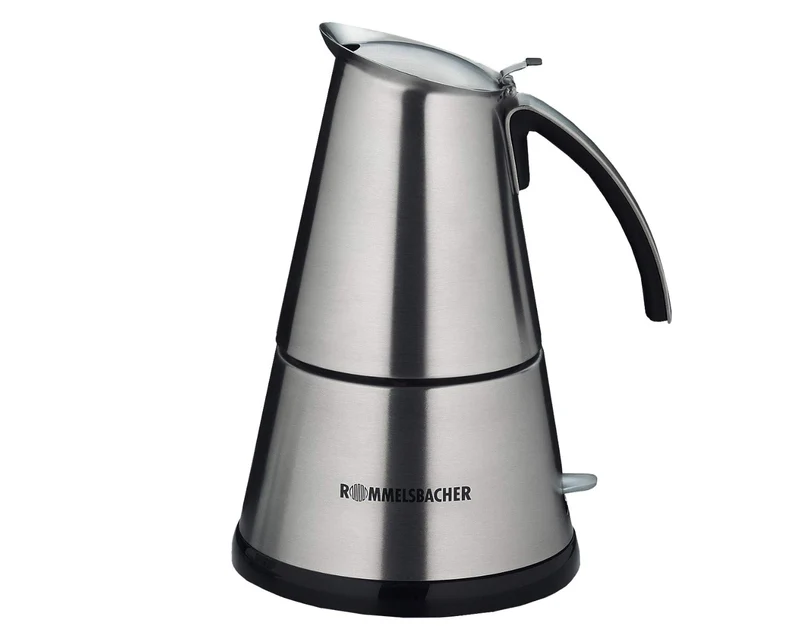 Rommelsbacher Espresso Kocher EKO 366/E, elektrisch, hochwertige Edelstahlkanne, Filtereinsatz für 3 oder 6 Tassen, verdecktes Heizelement, 360° Zentralsockel, automatische Abschaltung, 365 W