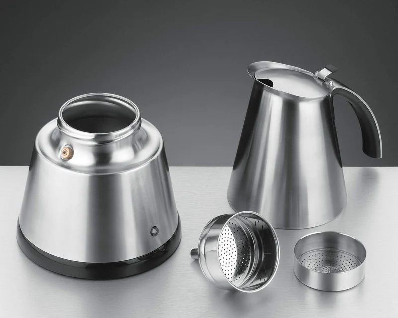 Rommelsbacher Espresso Kocher EKO 366/E, elektrisch, hochwertige Edelstahlkanne, Filtereinsatz für 3 oder 6 Tassen, verdecktes Heizelement, 360° Zentralsockel, automatische Abschaltung, 365 W