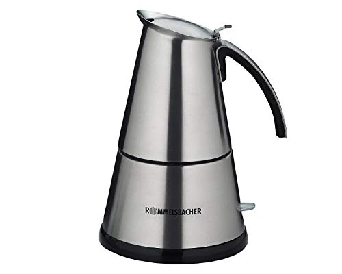 Rommelsbacher Espresso Kocher EKO 366/E, elektrisch, hochwertige Edelstahlkanne, Filtereinsatz für 3 oder 6 Tassen, verdecktes Heizelement, 360° Zentralsockel, automatische Abschaltung, 365 W