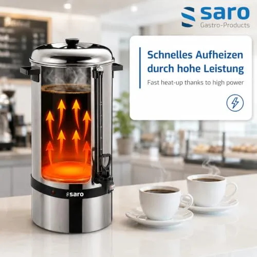 Saro Kaffeemaschine mit Rundfilter – 6,75 L / 40 Tassen – Edelstahl – Brüh- & Warmhaltefunktion – Sicherheitszapfhahn – Peilglas - 1,5 kW – Modell SAROMICA 6005