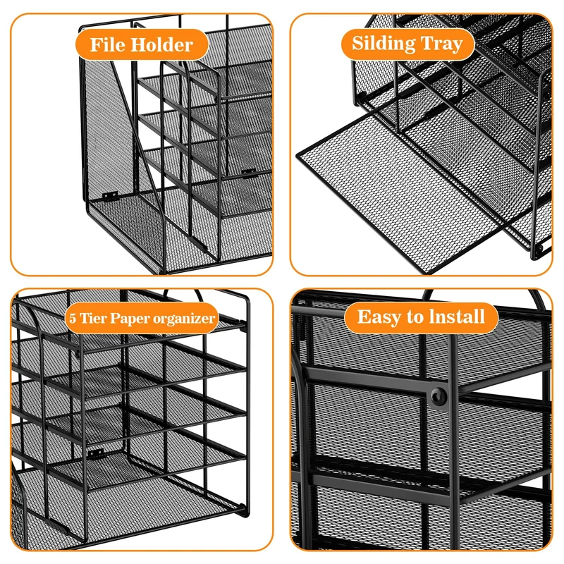 Briefablage · 32T x 7B x 31H cm · 5 Tier - Schwarz