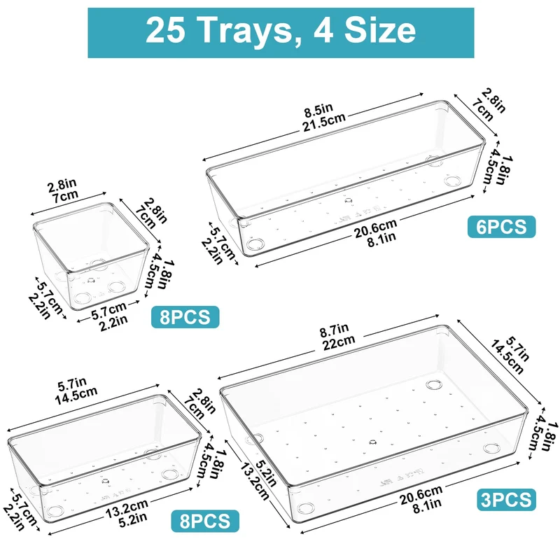 Radikor Schubladen Organizer Set 25-teilig, Schubladeneinsatz 4 Größen