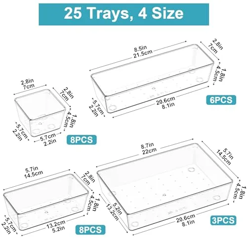 Radikor Schubladen Organizer Set 25-teilig, Schubladeneinsatz 4 Größen