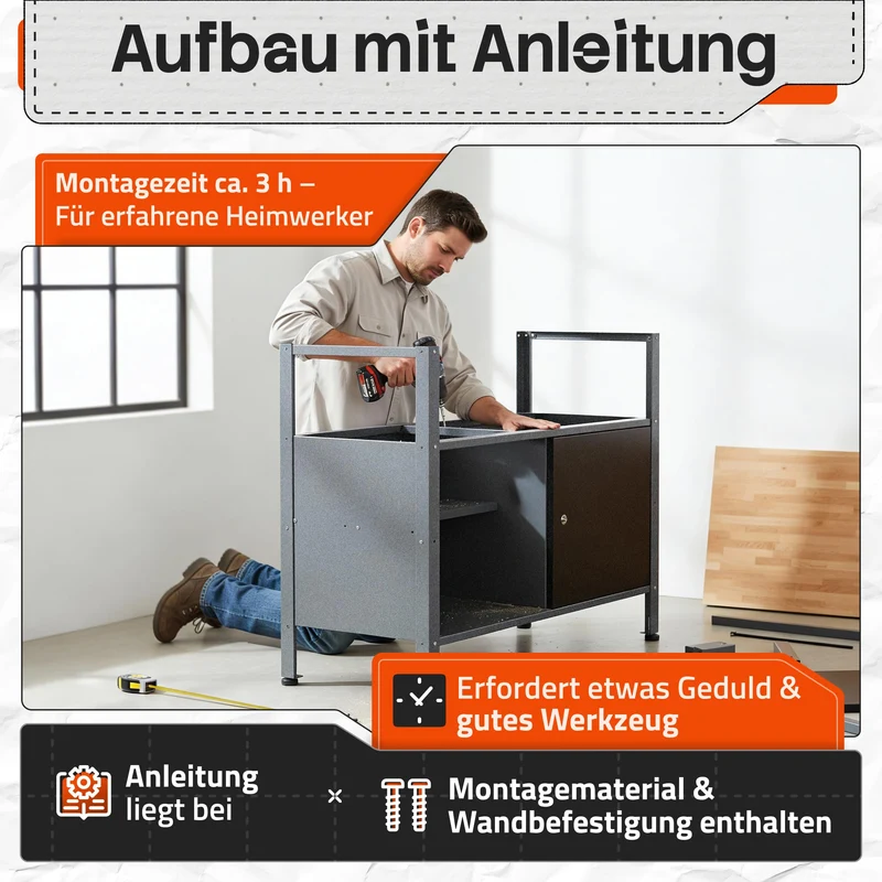 Ondis24 Werkstatteinrichtung Werkstatt Set Werkbank Klaus 240 cm Hängeschrank (Arbeitshöhe 85 cm, Schwarz)