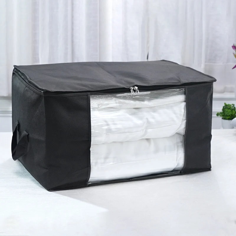 LIVMORE 5er-Set Aufbewahrungs-Organizer aus Vliesstoff mit Sichtfenster, je 84L gesamt 420L, 35x 60x40cm, Beige