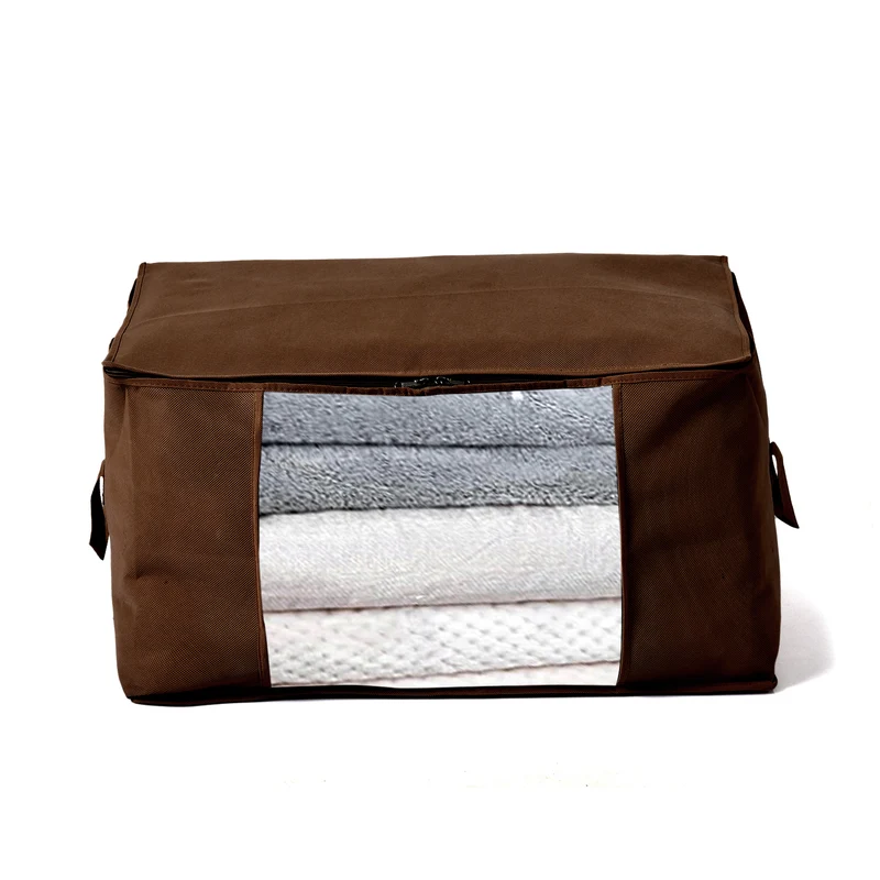 LIVMORE 5er-Set Aufbewahrungs-Organizer aus Vliesstoff mit Sichtfenster, je 84L gesamt 420L, 35x 60x40cm, Beige