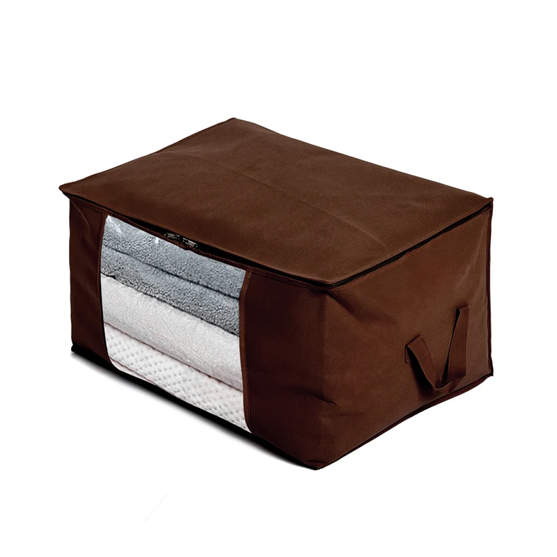 LIVMORE 5er-Set Aufbewahrungs-Organizer aus Vliesstoff mit Sichtfenster, je 84L gesamt 420L, 35x 60x40cm, Beige