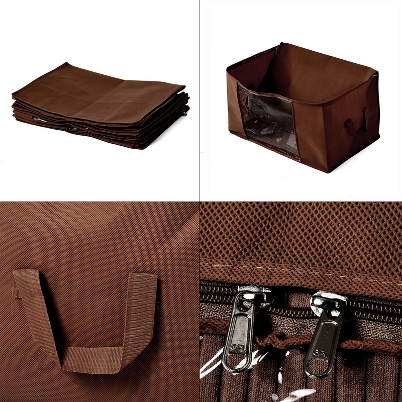 LIVMORE 5er-Set Aufbewahrungs-Organizer aus Vliesstoff mit Sichtfenster, je 84L gesamt 420L, 35x 60x40cm, Beige