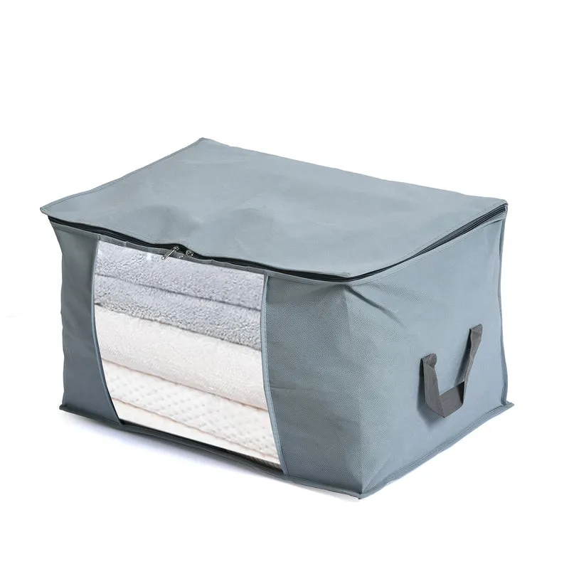 LIVMORE 5er-Set Aufbewahrungs-Organizer aus Vliesstoff mit Sichtfenster, je 84L gesamt 420L, 35x 60x40cm, Beige