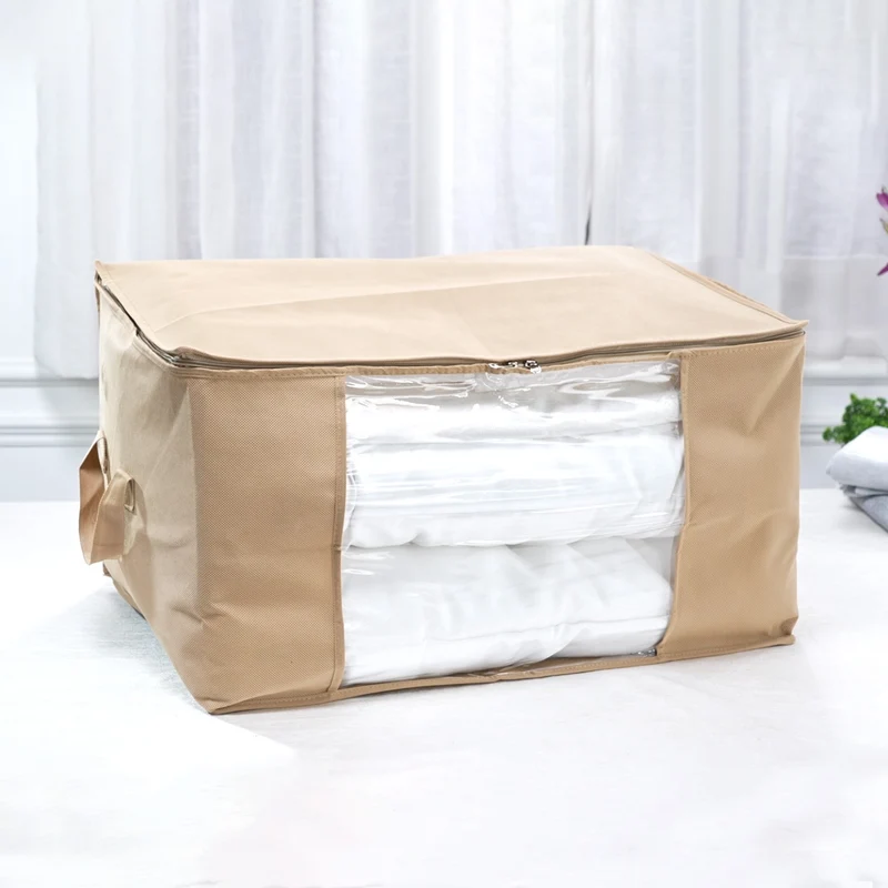 LIVMORE 5er-Set Aufbewahrungs-Organizer aus Vliesstoff mit Sichtfenster, je 84L gesamt 420L, 35x 60x40cm, Beige