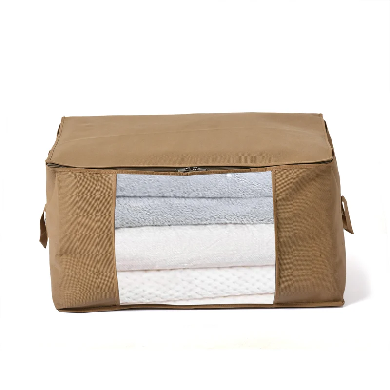 LIVMORE 5er-Set Aufbewahrungs-Organizer aus Vliesstoff mit Sichtfenster, je 84L gesamt 420L, 35x 60x40cm, Beige