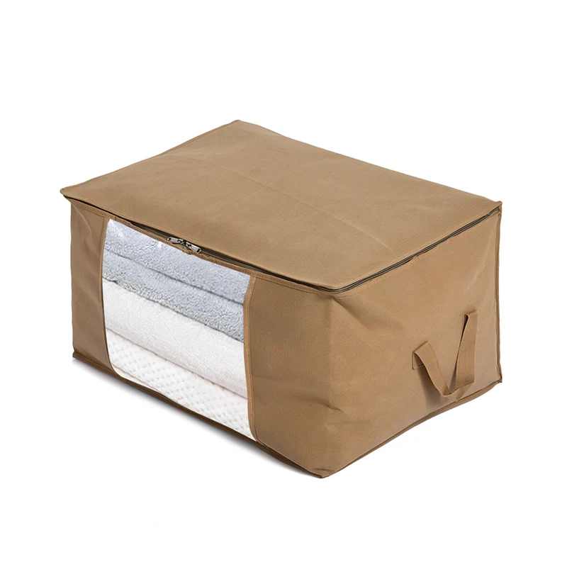 LIVMORE 5er-Set Aufbewahrungs-Organizer aus Vliesstoff mit Sichtfenster, je 84L gesamt 420L, 35x 60x40cm, Beige