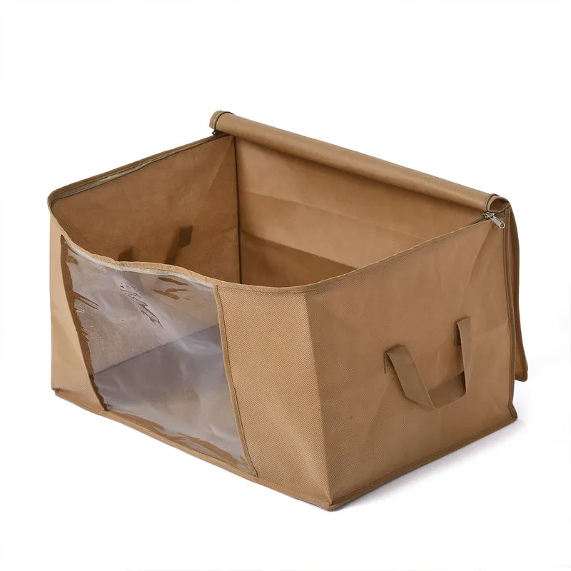 LIVMORE 5er-Set Aufbewahrungs-Organizer aus Vliesstoff mit Sichtfenster, je 84L gesamt 420L, 35x 60x40cm, Beige