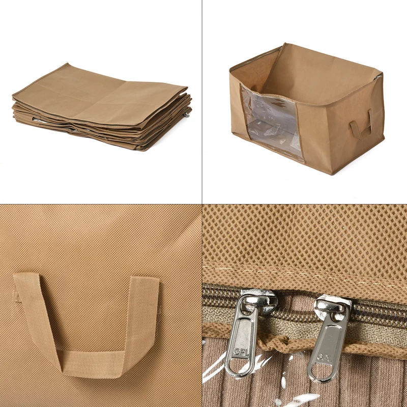 LIVMORE 5er-Set Aufbewahrungs-Organizer aus Vliesstoff mit Sichtfenster, je 84L gesamt 420L, 35x 60x40cm, Beige