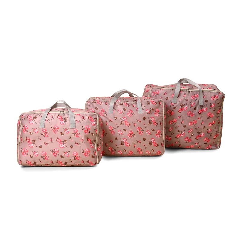 LIVMORE 3er Set Aufbewahrungstaschen mit Blumenmuster, 210D Oxford Gewebe, Blau