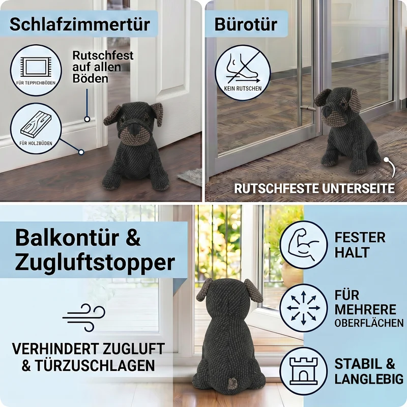 LIVMORE Hund Türstopper, Polyester mit Sandfüllung, 1 kg, 22 x 19 x 18 cm, Schwarz