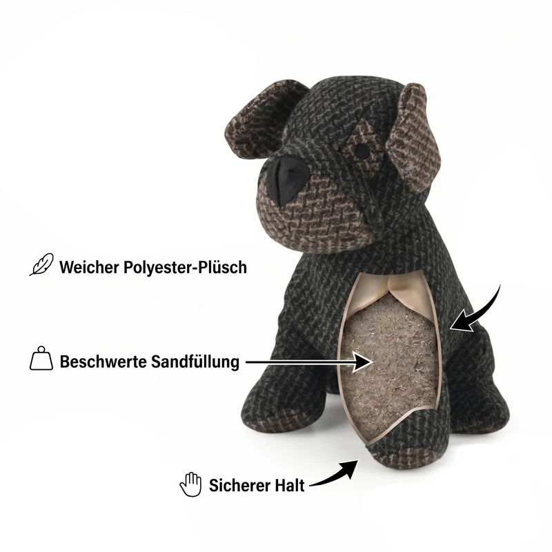 LIVMORE Hund Türstopper, Polyester mit Sandfüllung, 1 kg, 22 x 19 x 18 cm, Schwarz