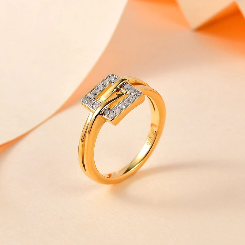 GP Kollektion - Kanchanaburi Blauer Saphir, Weißer Diamant Ring 925 Silber Gelbgold Vermeil ca. 0.20 ct