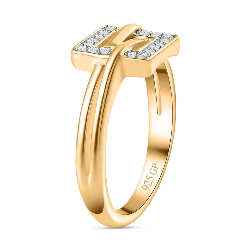 GP Kollektion - Kanchanaburi Blauer Saphir, Weißer Diamant Ring 925 Silber Gelbgold Vermeil ca. 0.20 ct