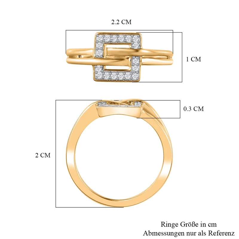 GP Kollektion - Kanchanaburi Blauer Saphir, Weißer Diamant Ring 925 Silber Gelbgold Vermeil ca. 0.20 ct