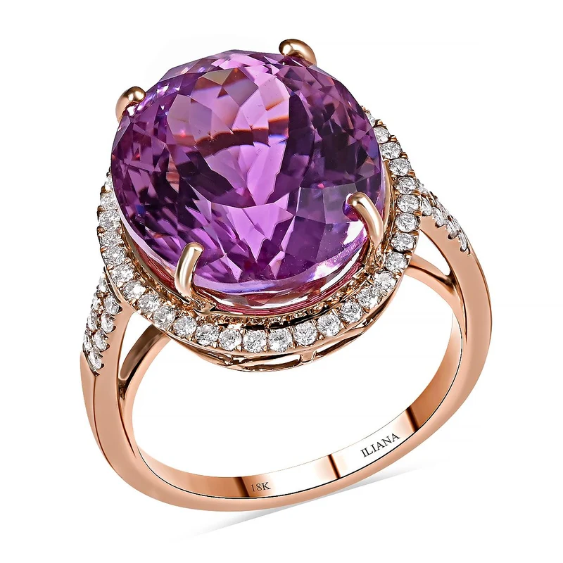Iliana AAA Patroke Kunzit und weißer Diamant-Ring, SI G-H, zertifiziert und geprüft, 750 Roségold ca. 18.85 ct