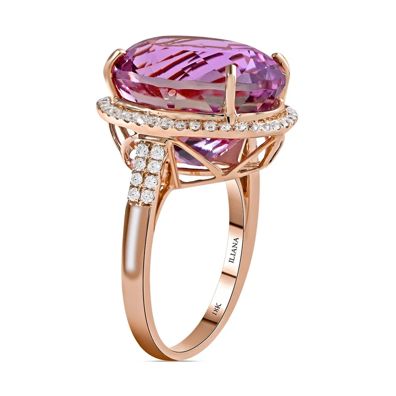 Iliana AAA Patroke Kunzit und weißer Diamant-Ring, SI G-H, zertifiziert und geprüft, 750 Roségold ca. 18.85 ct