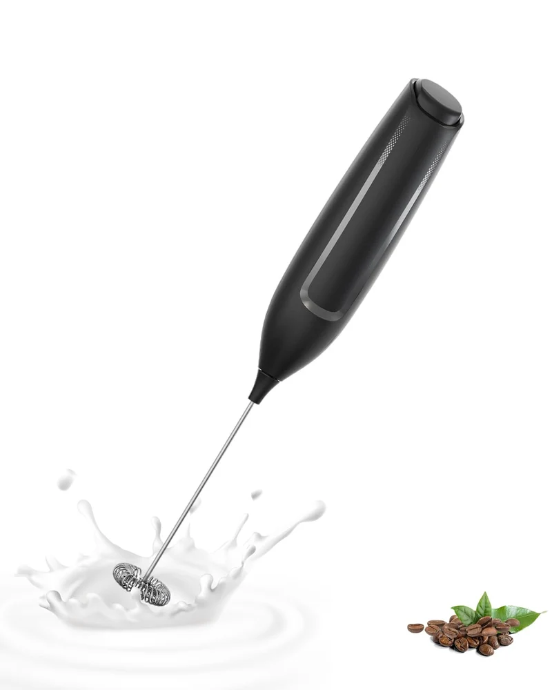 Milchaufschäumer Stab/Milchschäumer Elektrisch tragbarer mit Hoher Leistung Getränkemixer Kaffeebesen batteriebetriebener für Latte, Matcha-Tee, Cappuccino, Schwarz