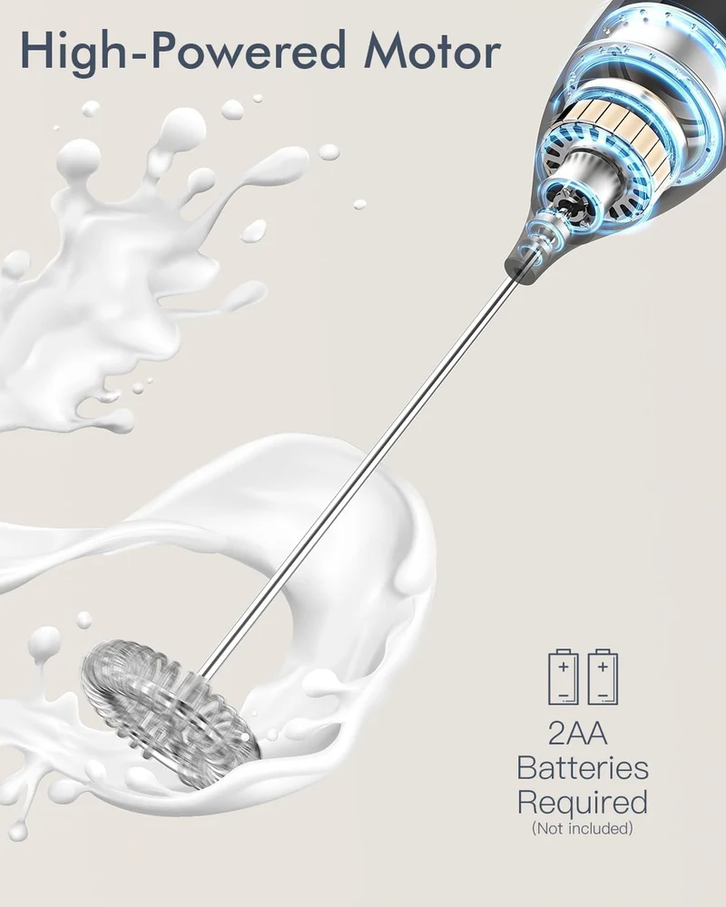 Milchaufschäumer Stab/Milchschäumer Elektrisch tragbarer mit Hoher Leistung Getränkemixer Kaffeebesen batteriebetriebener für Latte, Matcha-Tee, Cappuccino, Schwarz