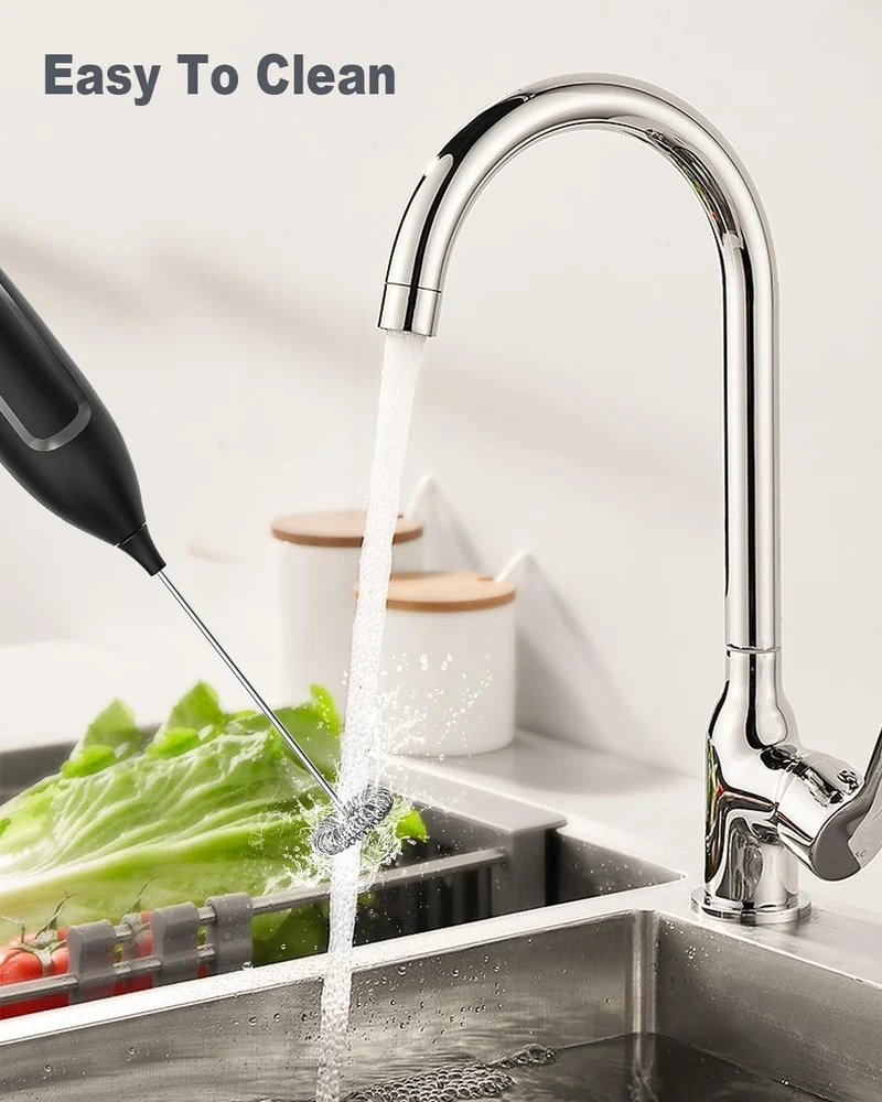 Milchaufschäumer Stab/Milchschäumer Elektrisch tragbarer mit Hoher Leistung Getränkemixer Kaffeebesen batteriebetriebener für Latte, Matcha-Tee, Cappuccino, Schwarz