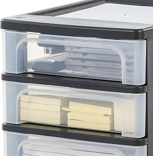 Iris Ohyama, Schreibtisch Organizer, 3 Schubladen Mix A4, Schwarz, OCH-2021